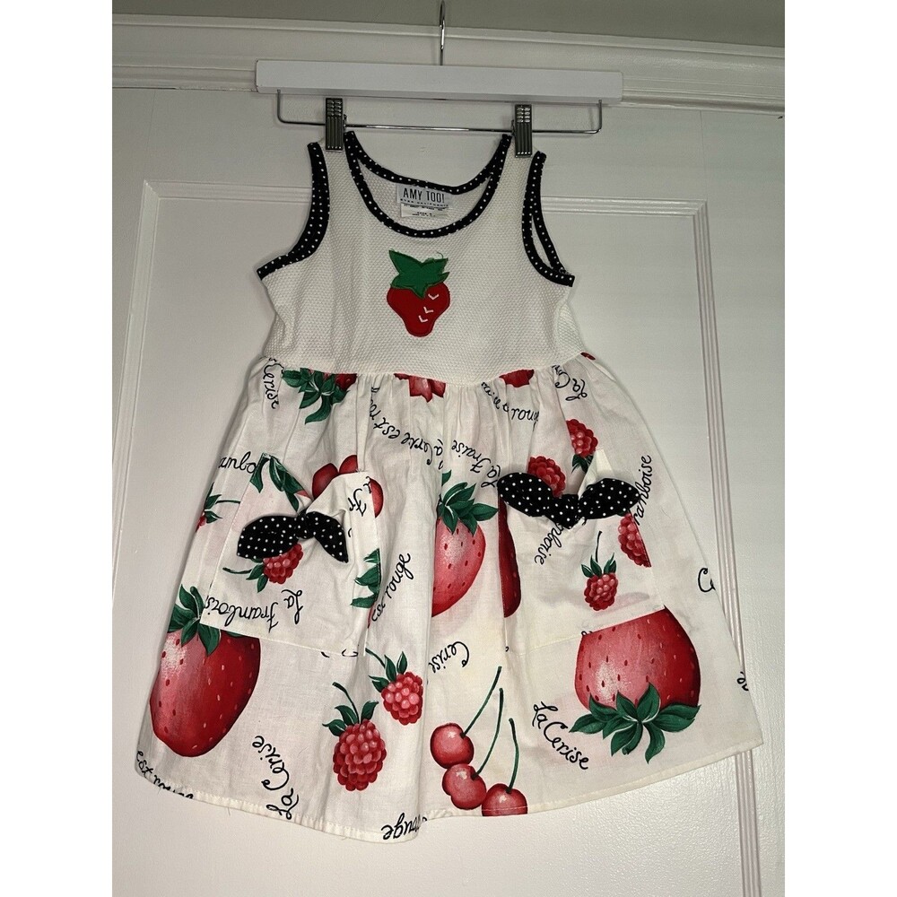 AMY TOO! Girls Fruit Print Sundress Size 5 Bow Accent Sleeveless